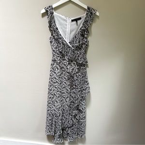 White House Black Market ~Ruffle Chiffon Faux Wrap Midi Dress in Petite 0